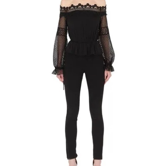 Self-Portrait Pants - Self-Portrait Black Lace Detail Jumpsuit